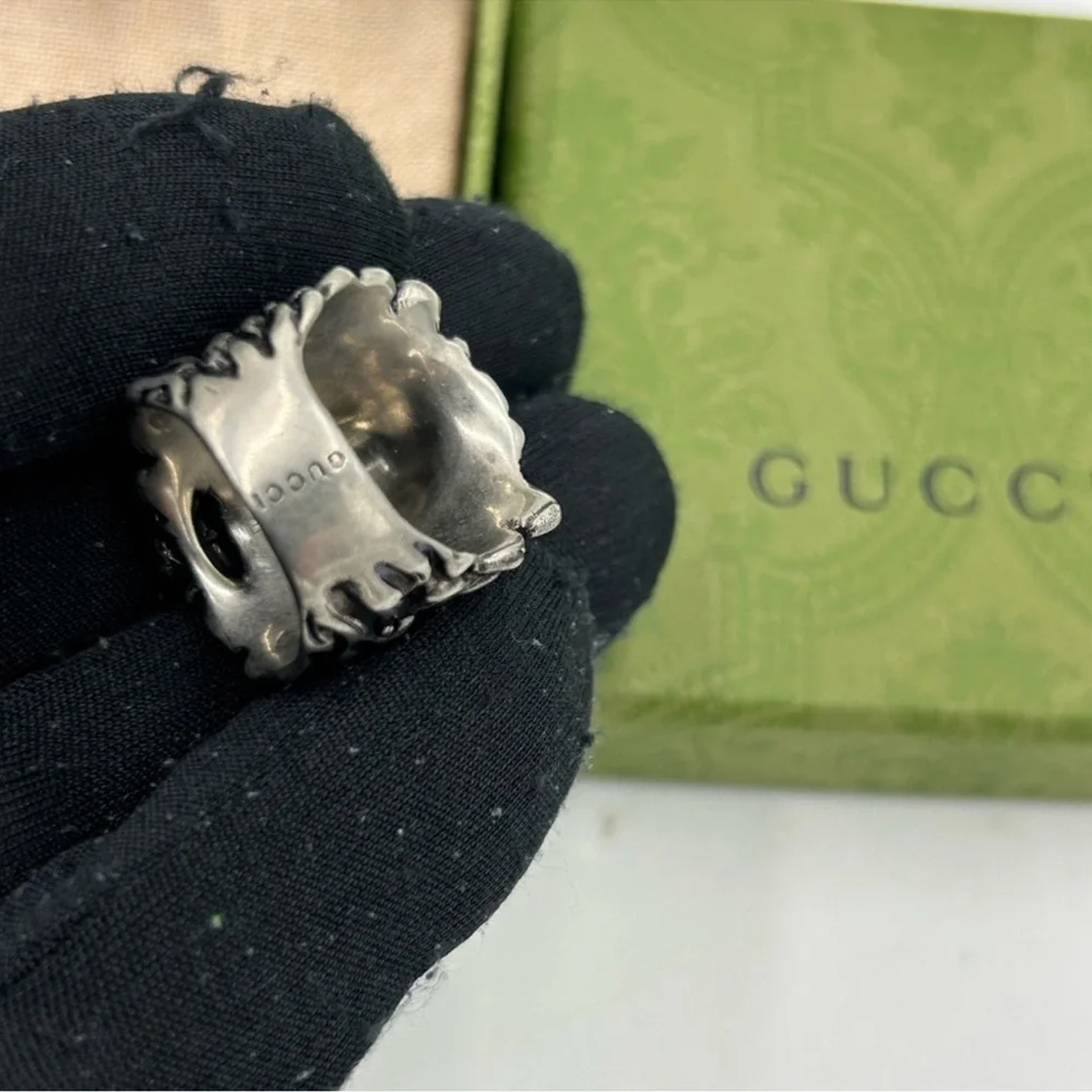 Gucci lion head motif ring in silver made in Italy size 8.5 NWT